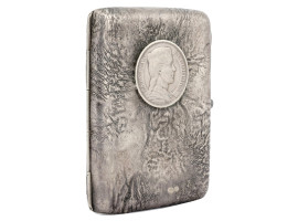 RUSSIAN SILVER CIGARETTE CASE WITH LATVIAN COIN