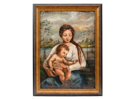 MID CENTURY MADONNA AND CHILD PAINTING FRAMED