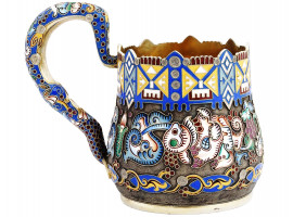 LARGE RUSSIAN SILVER CLOISONNE ENAMEL CUP