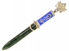 RUSSIAN SILVER JADE ENAMEL LETTER OPENER KNIFE