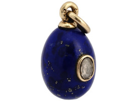 RUSSIAN GOLD LAPIS LAZULI DIAMOND EGG PENDANT