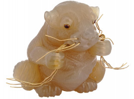 RUSSIAN 14K GOLD CARVED AGATE DOR MOUSE FIGURINE