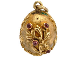 RUSSIAN 88 GILT SILVER RUBY STONES EGG PENDANT