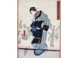 ANTIQUE JAPANESE GEISHA PRINT BY UTAGAWA KUNISADA