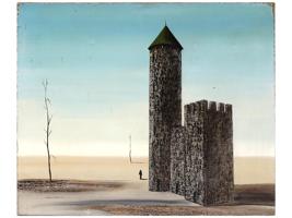 SURREALIST OIL PAINTING FORTRESS SIGNED BY NERINA