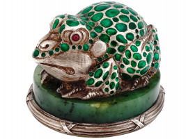 RUSSIAN 88 SILVER CHAMPLEVE ENAMEL NEPHRITE TOAD