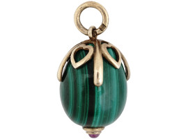 RUSSIAN 84 SILVER MALACHITE AND RUBY EGG PENDANT