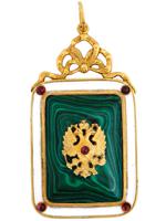 IMPERIAL RUSSIAN GILT SILVER MALACHITE PENDANT