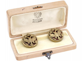 RUSSIAN GILT SILVER ENAMEL DOUBLE EAGLE CUFFLINKS