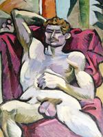 1930S GERMAN PORTRAIT OF NUDE MAN OIL PAINTING