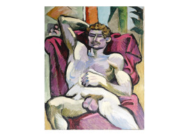 1930S GERMAN PORTRAIT OF NUDE MAN OIL PAINTING