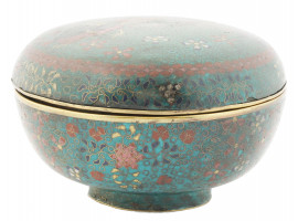 JAPANESE CLOISONNE ENAMEL ON COPPER BOWL WITH LID