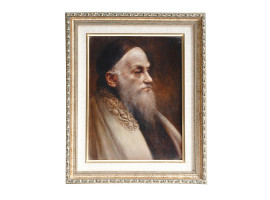 JUDAICA OIL PAINTING PORTRAIT OF A RABBI SIGNED