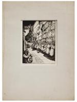 JUDAICA ETCHING WAILING WALL IN JERUSALEM SIGNED