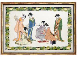 ANTIQUE JAPANESE GEISHA HAND EMBROIDERED PAINTING