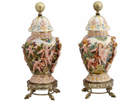 ITALIAN CAPODIMONTE PORCELAIN SCULPTED VASES