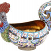 RUSSIAN SILVER ENAMEL KOVSH IN FORM OF COCKEREL PIC-0