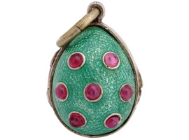 RUSSIAN 84 SILVER RUBY STONES EGG LOCKET PENDANT