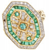 VINTAGE 18K GOLD EMERALD DIAMOND STATEMENT RING PIC-0