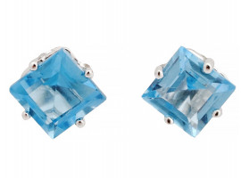 14K WHITE GOLD AND SKY BLUE TOPAZ STUD EARRINGS