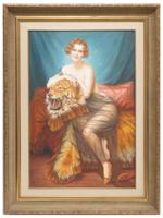 WOMAN WITH TIGER OIL PAINTING AFTER MARTIN-KAVEL