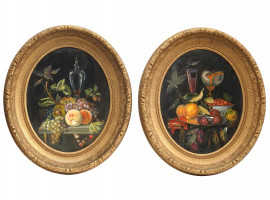 FRAMED OVAL STILL LIFE OIL ON CANVAS PAINTINGS