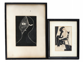 VINTAGE ABSTRACT MIXED MEDIA DRAWINGS IN FRAMES