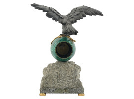 ANTIQUE FRENCH BRONZE AND MALACHITE MANTLE CLOCK