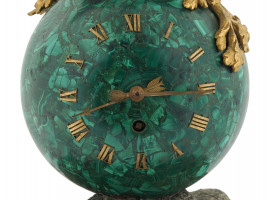 ANTIQUE FRENCH BRONZE AND MALACHITE MANTLE CLOCK