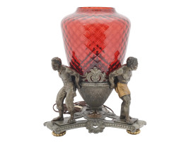 ANTIQUE ART DECO RED GLASS ELECTRIC TABLE LAMP