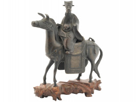 ANTIQUE CHINESE MING BRONZE FIGURINE ON HORSEBACK