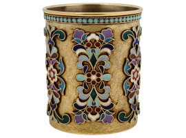 RUSSIAN GILT SILVER CLOISONNE ENAMEL SHOT GLASS