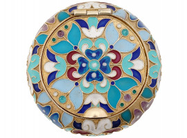 RUSSIAN GILT SILVER CLOISONNE ENAMEL TRINKET BOX