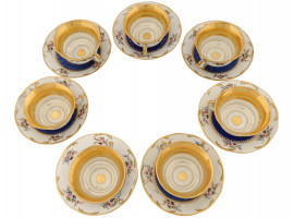 TURKISH GILT PORCELAIN TEA CUPS WITH SAUCERS SET