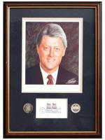 CLINTON LITHOGRAPH WITH SILVER INAUGURATION COINS