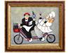FRENCH CHEF ON A BICYCLE SIGNED OIL PAINTING PIC-0