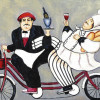 FRENCH CHEF ON A BICYCLE SIGNED OIL PAINTING PIC-1