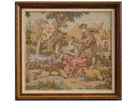 VINTAGE FRENCH MUSICAL SCENE TAPESTRY FRAMED