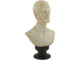 ANTIQUE 19TH C ALABASTER MALE BUST ON MARBLE BASE