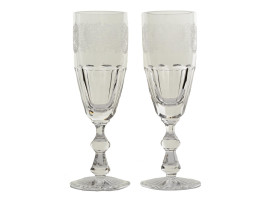 IMPERIAL RUSSIAN ETCHED CRYSTAL CHAMPAGNE GLASSES