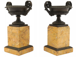 ANTIQUE FRENCH EMPIRE SIENNA MARBLE URNS 19TH C