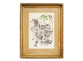 MID CENTURY MODERNIST PARIS WATERCOLOR PAINTING