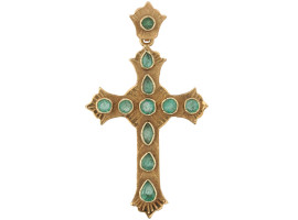 VINTAGE 18K GOLD EMERALD CATHOLIC CROSS PENDANT