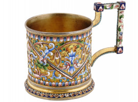 ANTIQUE RUSSIAN SILVER ENAMEL TEA GLASS HOLDER