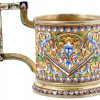 ANTIQUE RUSSIAN SILVER ENAMEL TEA GLASS HOLDER PIC-2