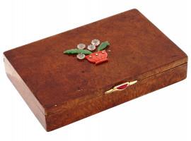 IMPERIAL RUSSIAN JEWELED BIRCH WOOD AND GOLD CASE