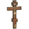 ANTIQUE RUSSIAN ORTHODOX WOOD CROSS IN GILT RIZA PIC-1