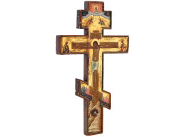 ANTIQUE RUSSIAN ORTHODOX HAND PAINTED WOOD CROSS