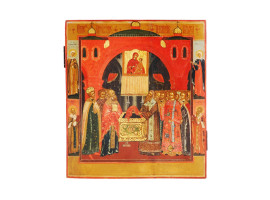 ANTIQUE RUSSIAN ICON POSITION OF THE VIRGINS BELT