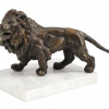 PATINATED BRONZE LION SCULPTURE ON GRANITE STAND PIC-0